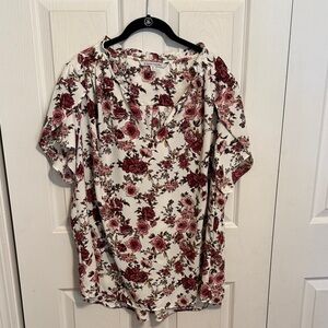 Stitch Fix 41 Hawthorn Floral Print Women's Top - Pink and White